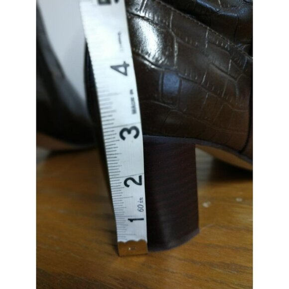 Marc Fisher Dark Brown Crocodile Embossed Knee-High Leather Boots 7M With Zipper - Picture 5 of 9